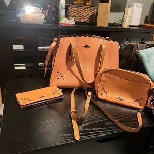 Coach 1941 Peach Charlie Rivet, Matching Snap Close Wallet, and Shoulder Bag!